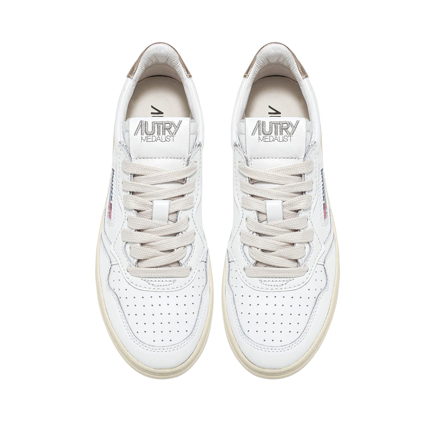 White-Gold - Pack Shot - Autry Womens-Ladies Medalist Trainers