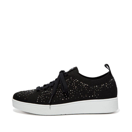 Black - Front - Fit Flop Womens-Ladies Rally Crystal Knitted Trainers