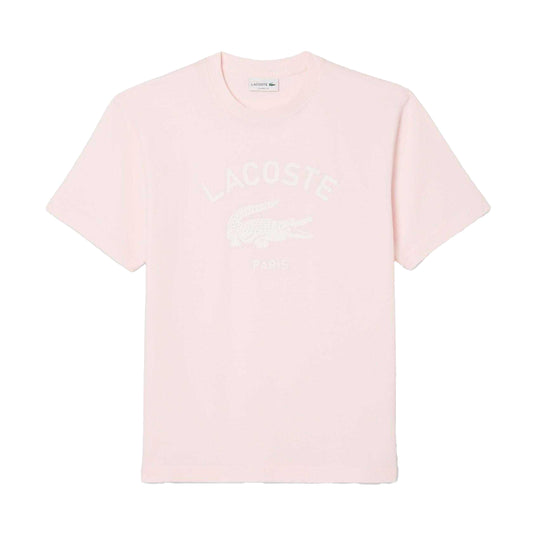 Pink - Front - Lacoste Unisex Adult Signature Print Cotton T-Shirt