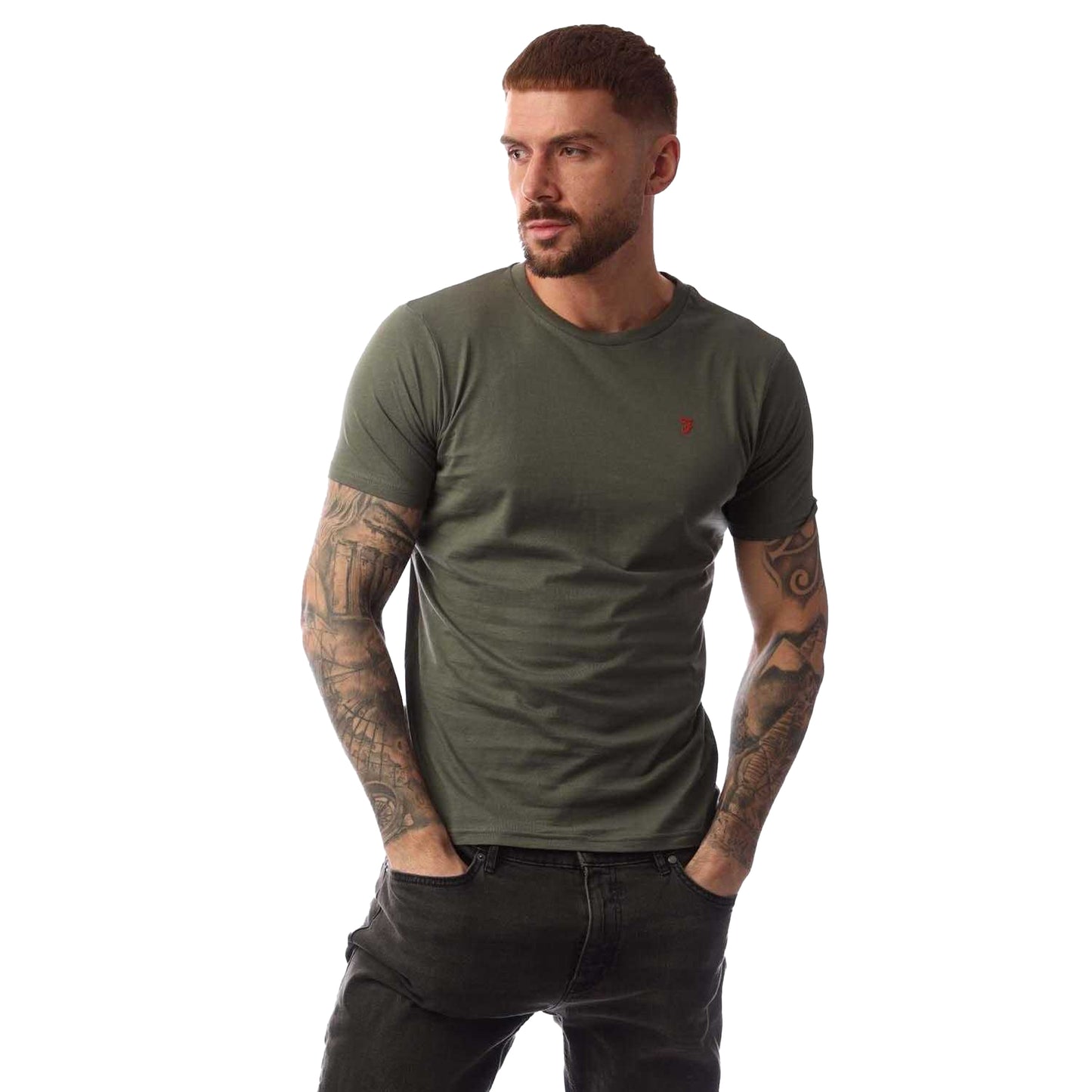 Grey-Green-White-Sand-Burgundy - Side - Farah Mens Wardlow Lounge T-Shirt (Pack of 5)