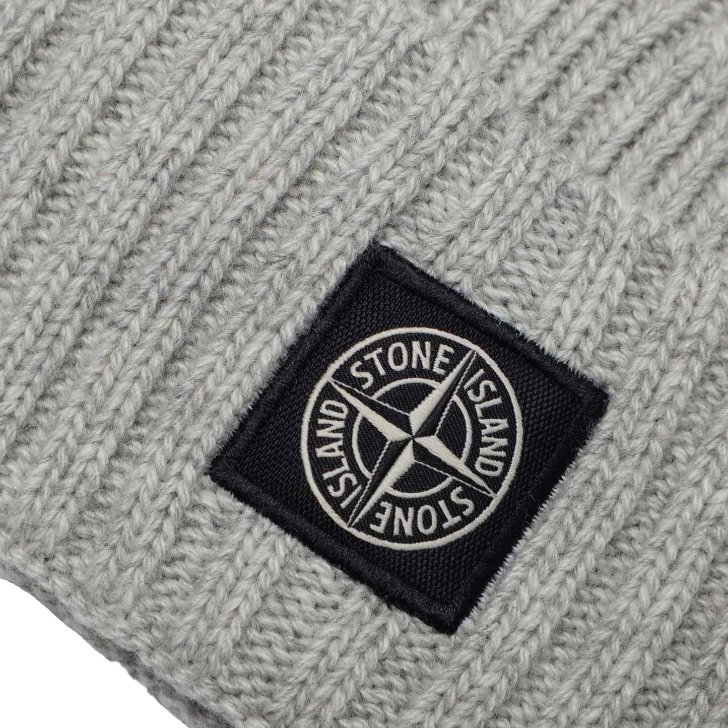 Grey - Side - Stone Island Childrens-Kids Compass Rib Knit Beanie