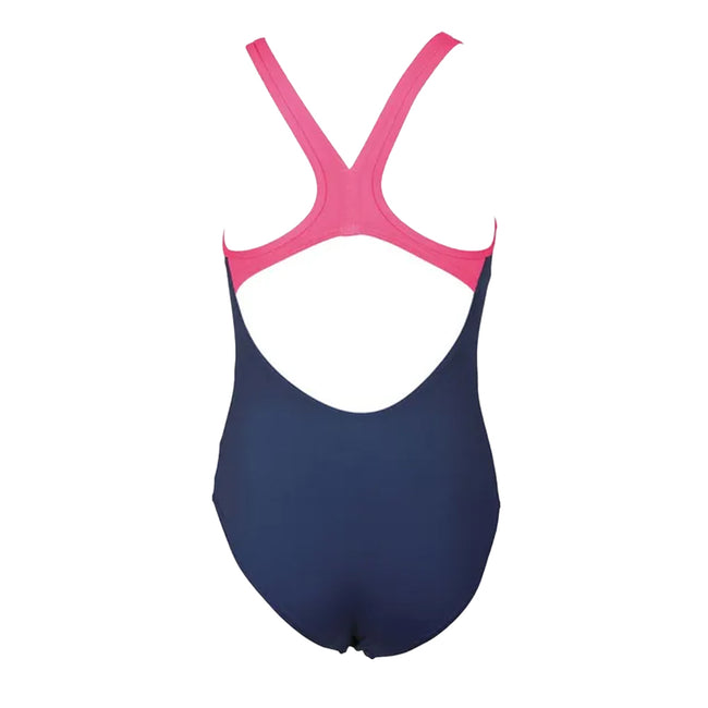 Navy-Pink - Back - Arena Girls Big Logo One Piece Swimsuit