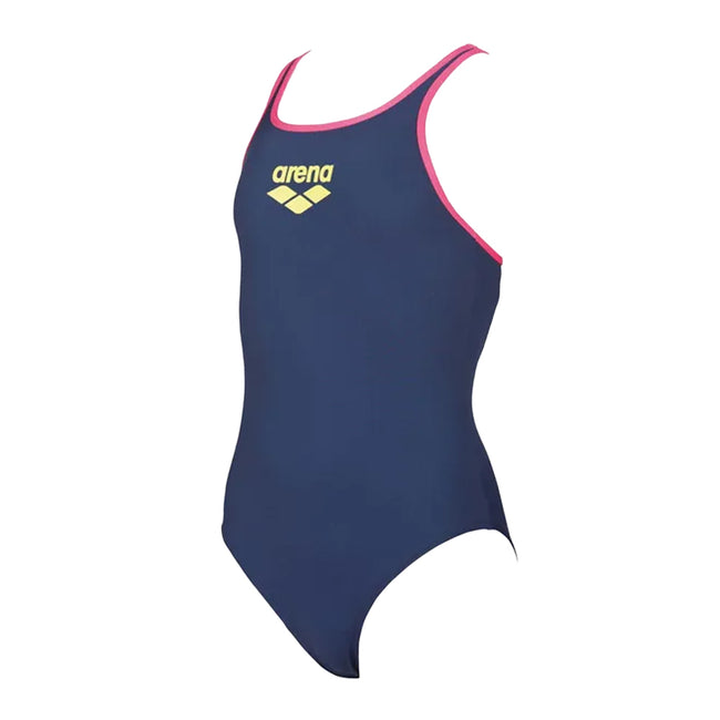 Navy-Pink - Side - Arena Girls Big Logo One Piece Swimsuit