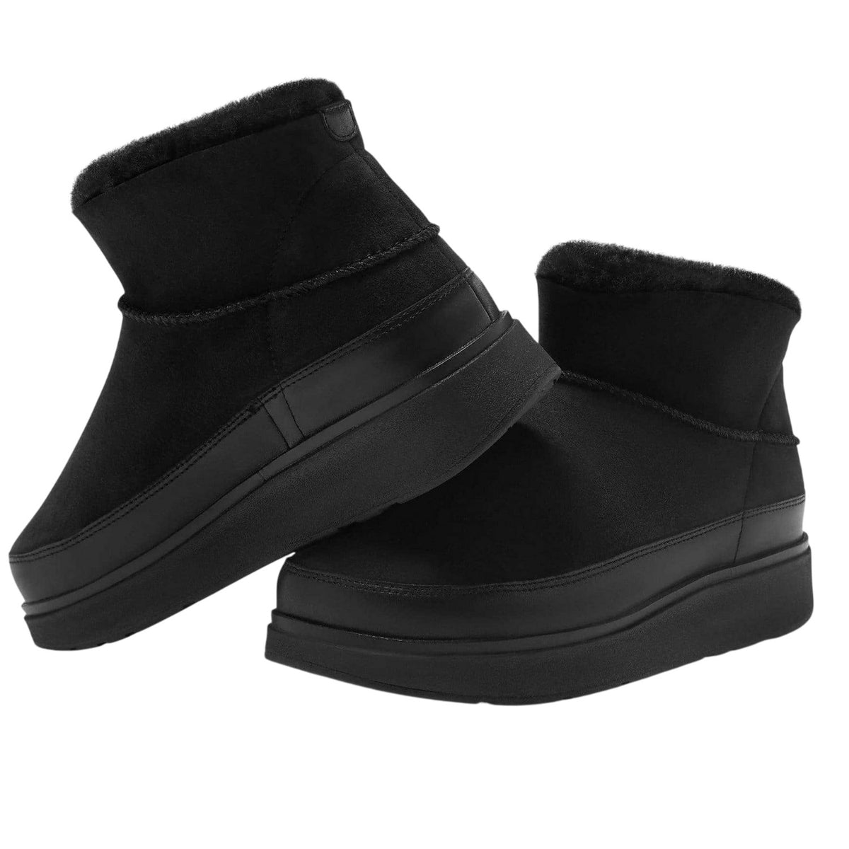 Black - Close up - Fit Flop Womens-Ladies Gen-FF Ultra Mini Doubleface Shearling Ankle Boots