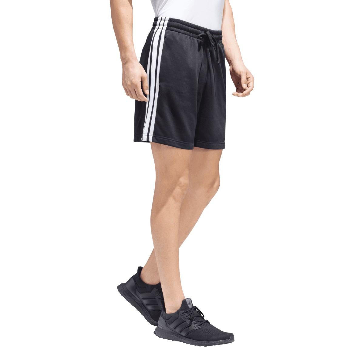 Black - Close up - Adidas Mens Essentials French Terry 3 Stripes Shorts