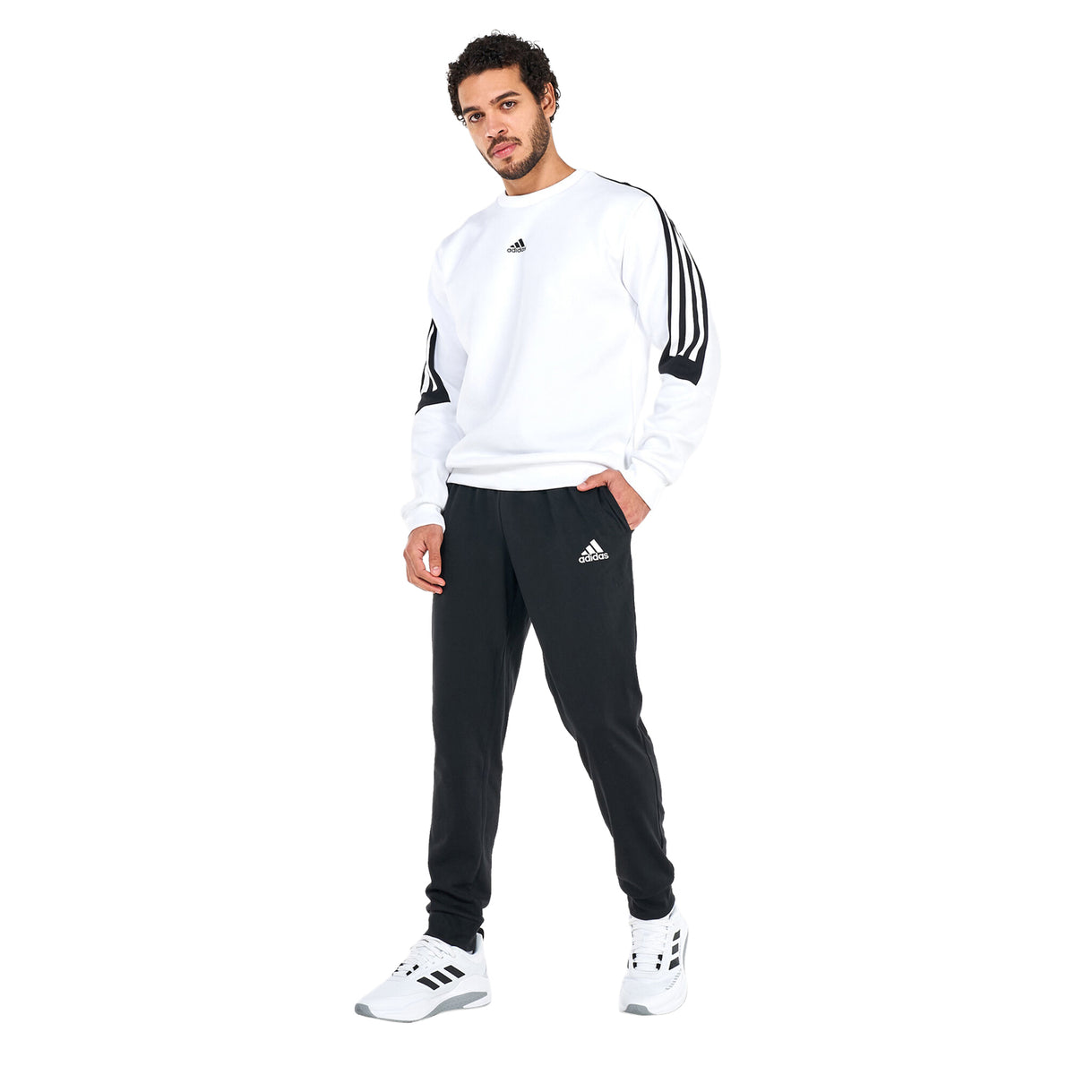 Black - Side - Adidas Mens Essentials Single Jersey Tapered Leg Jogging Bottoms