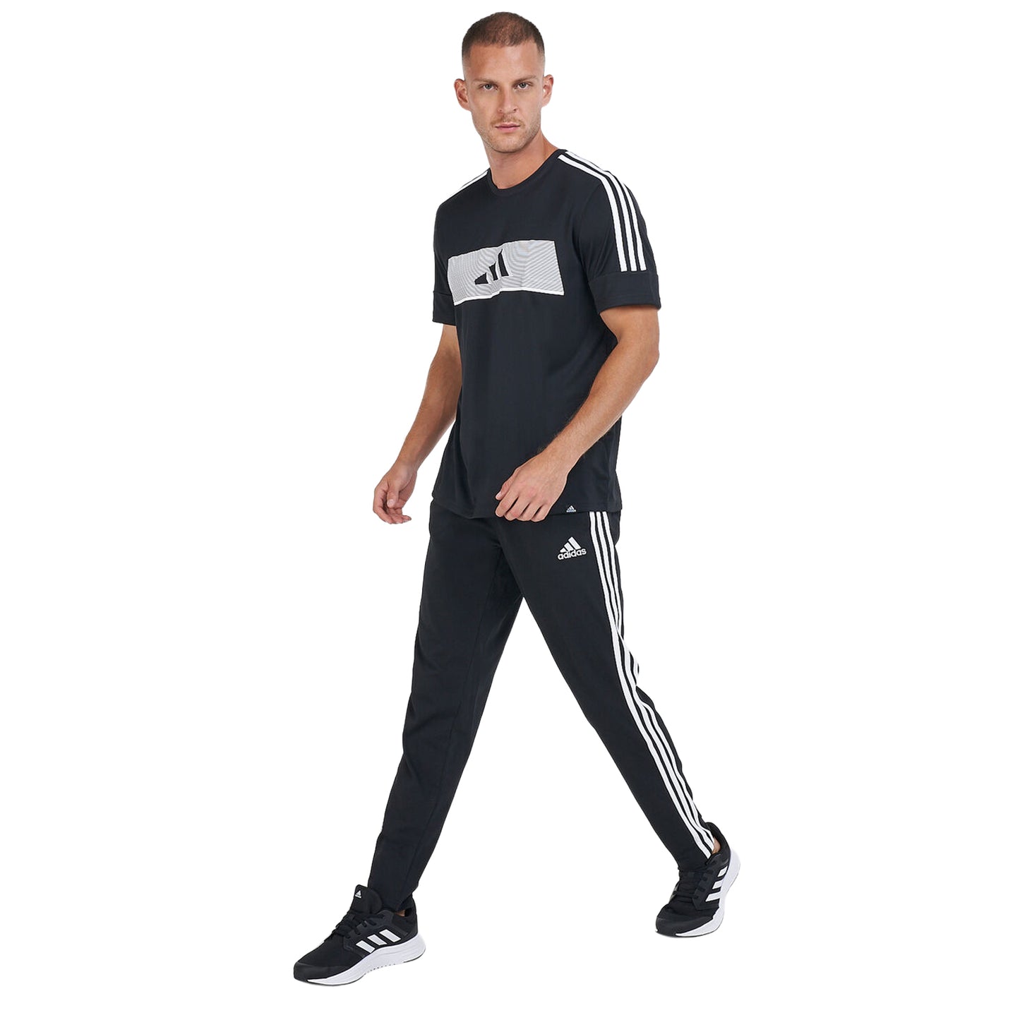 Black - Side - Adidas Mens Essentials Single Jersey 3 Stripes Jogging Bottoms