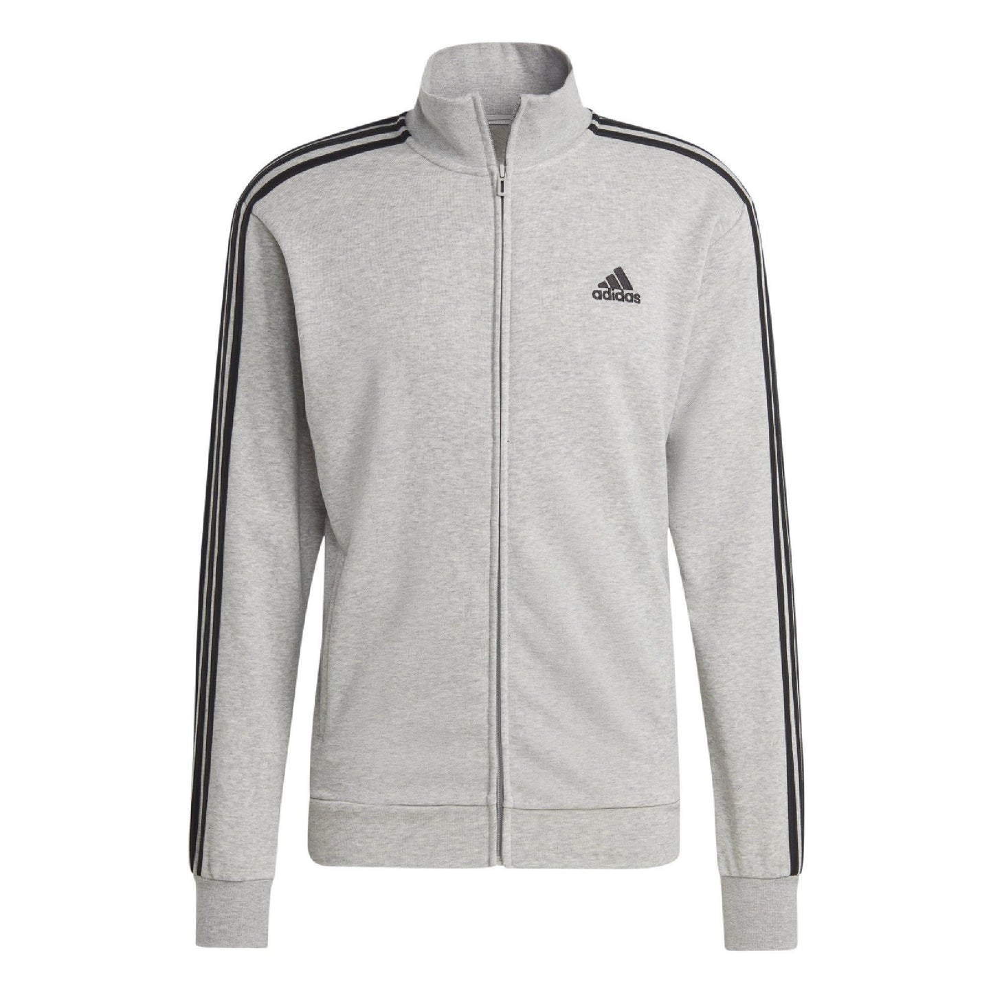 Grey - Close up - Adidas Mens 3 Stripes French Terry Tracksuit