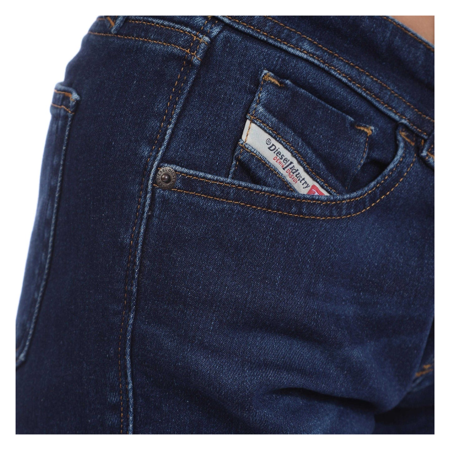 Blue - Pack Shot - Diesel Womens-Ladies 2018 Slandy Low Leather Badge Skinny Jeans