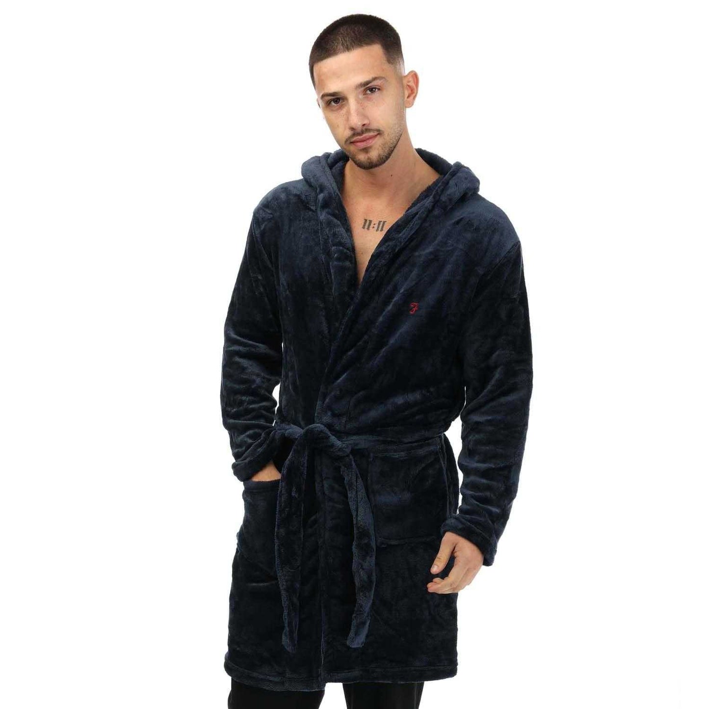 Navy - Close up - Farah Mens Frazier Dressing Gown