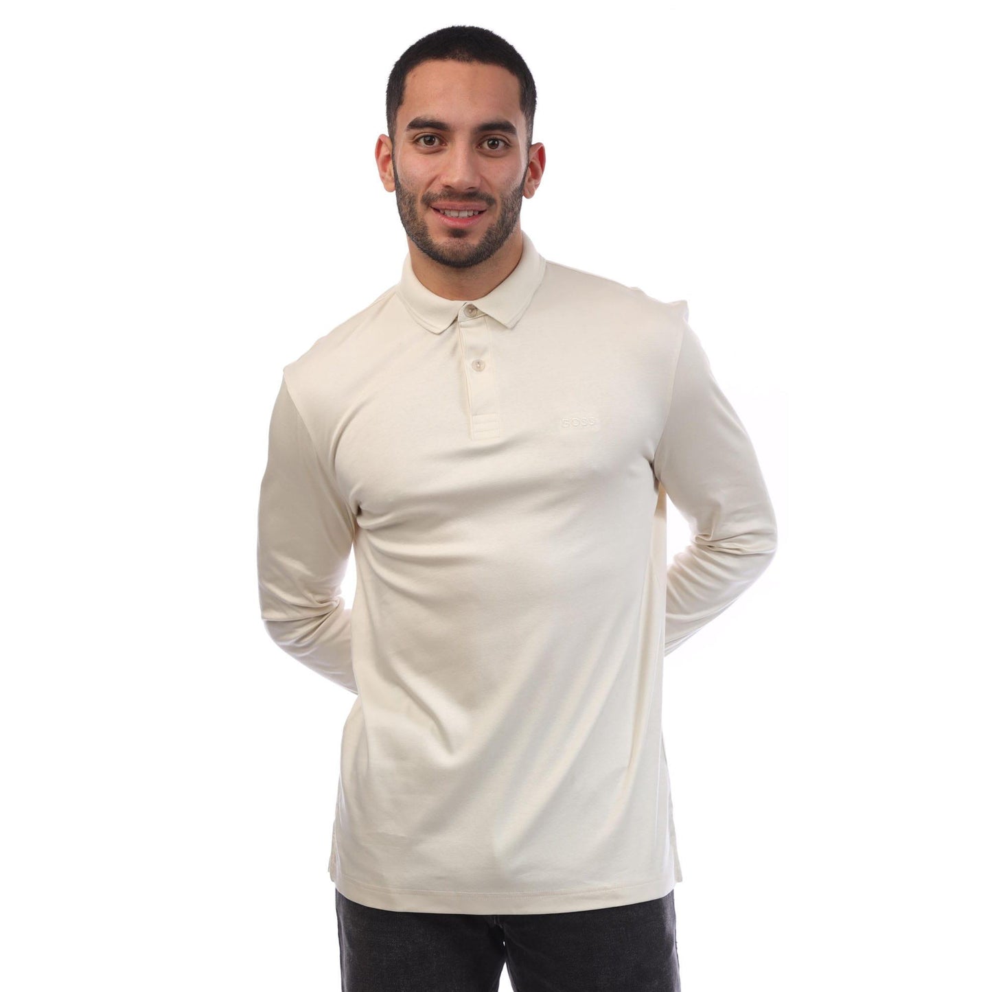 White - Lifestyle - Boss Mens Pirol Long-Sleeved Polo Shirt