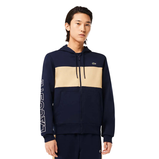 Navy - Side - Lacoste Mens Colour Block Full Zip Hoodie