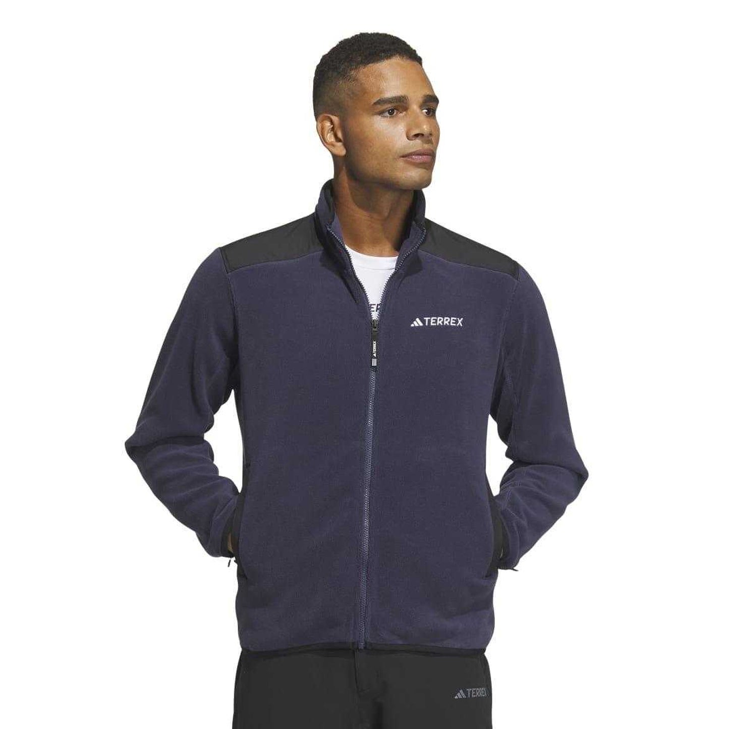 Navy - Side - Adidas Mens Polar Full Zip Fleece Jacket