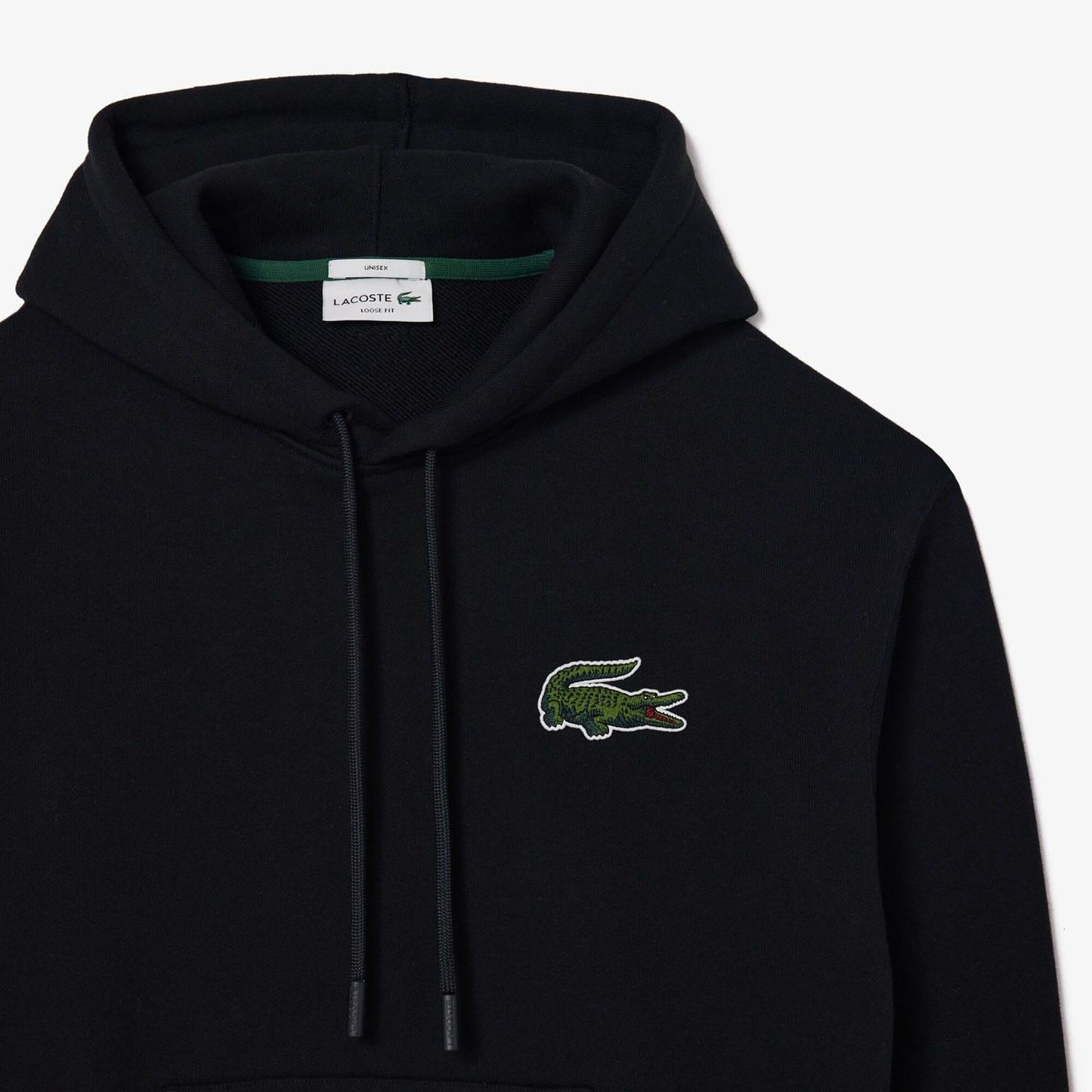 Black - Side - Lacoste Unisex Adult Fleece Loose Hoodie