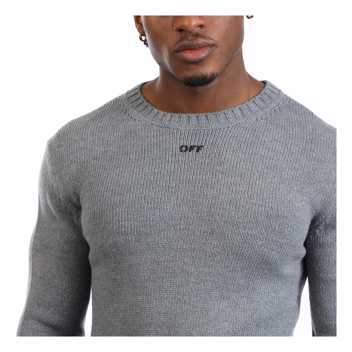 Grey-Black - Side - Off White Mens Wool Blend Crew Neck Sweatshirt