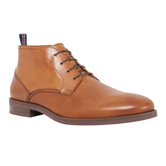 Tan - Front - Dune London Mens Minato Leather Lace Up Ankle Boots