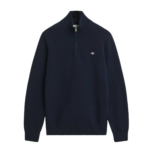 Blue - Front - Gant Mens Micro Textured Half Zip Sweatshirt