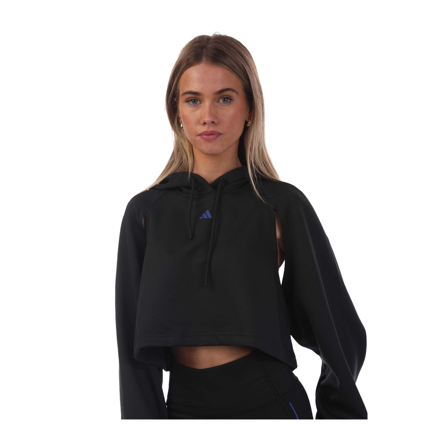 Black - Side - Adidas Womens-Ladies HIIT Crop Hoodie