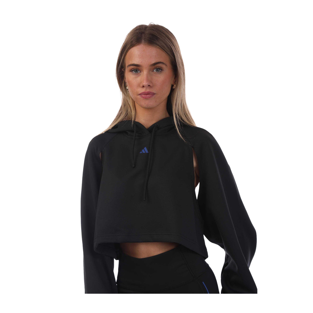 Black - Side - Adidas Womens-Ladies HIIT Crop Hoodie