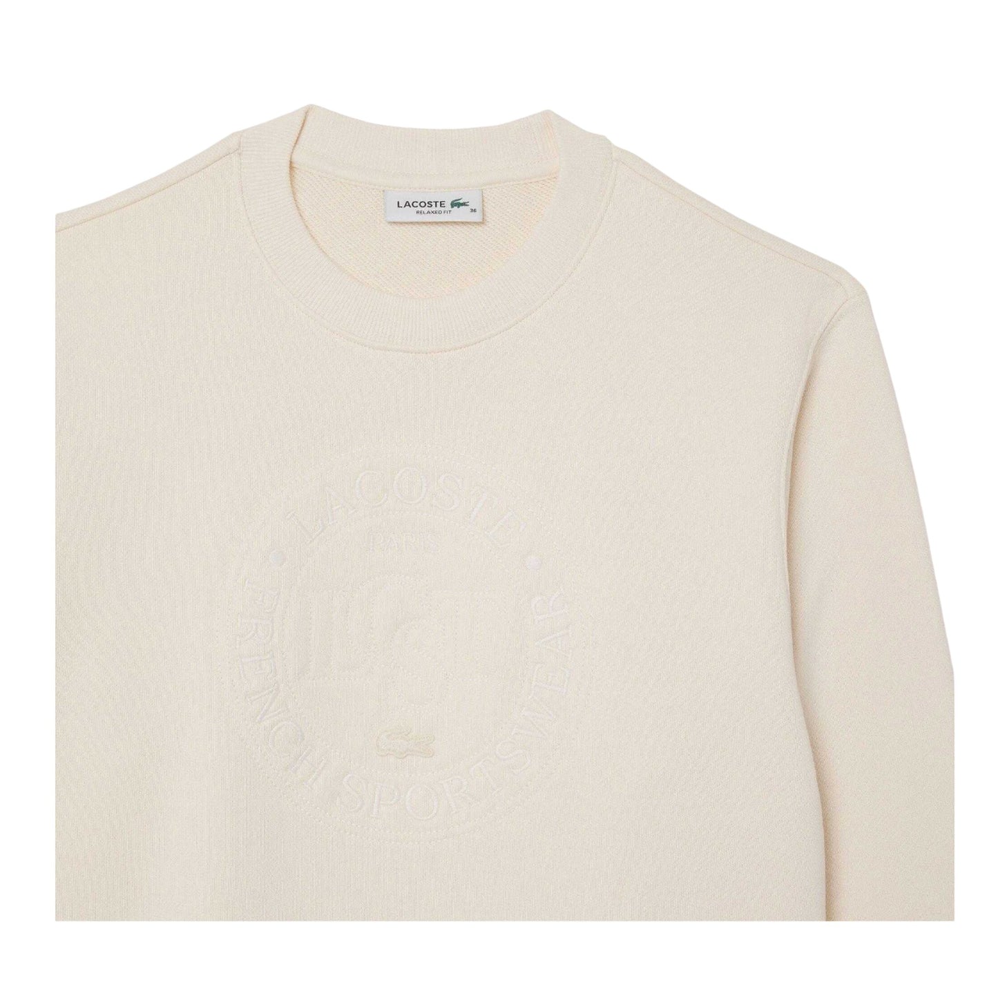 Cream - Side - Lacoste Womens-Ladies Embroidered Crew Neck Sweatshirt