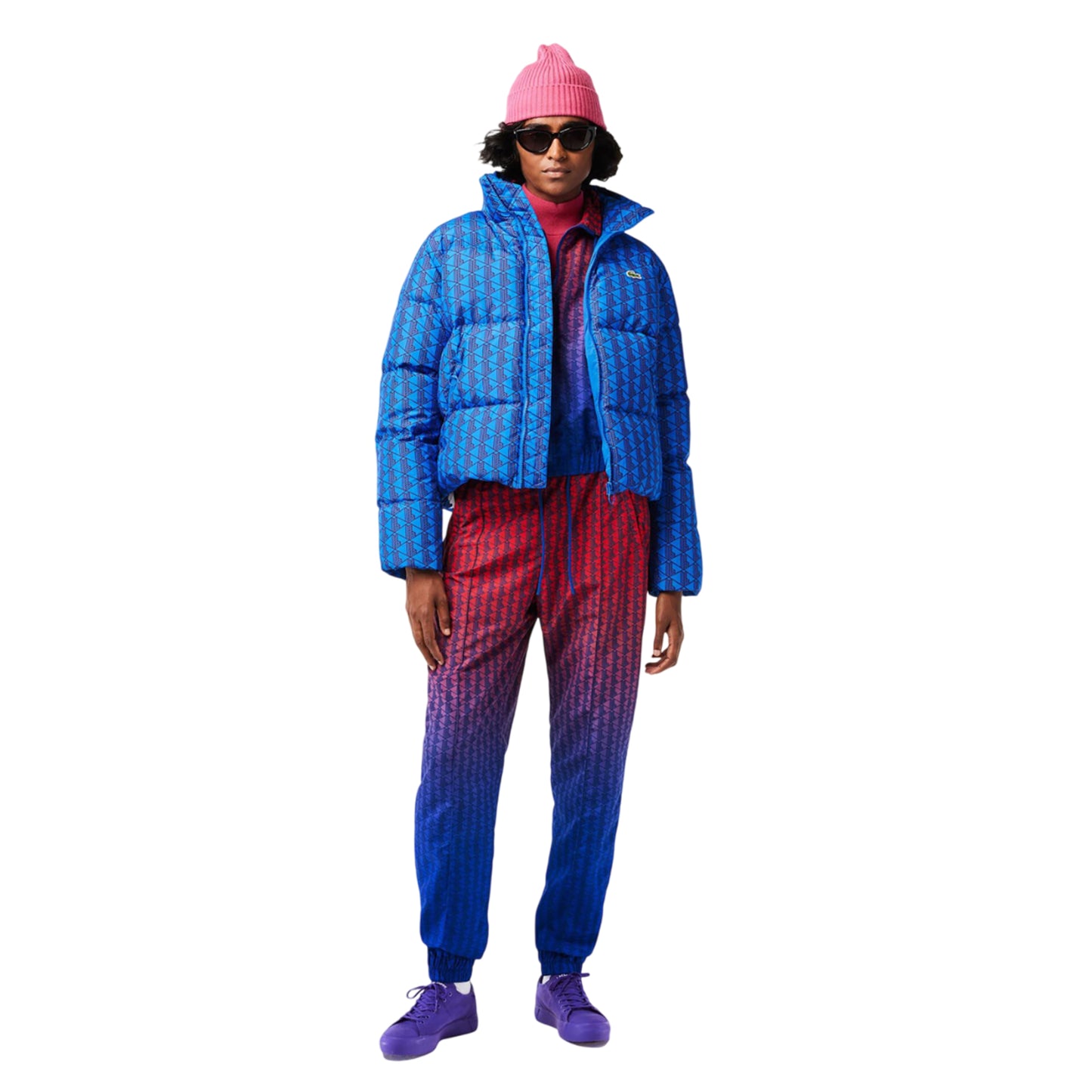 Multicoloured - Side - Lacoste Womens-Ladies Monogram Hooded Puffer Jacket