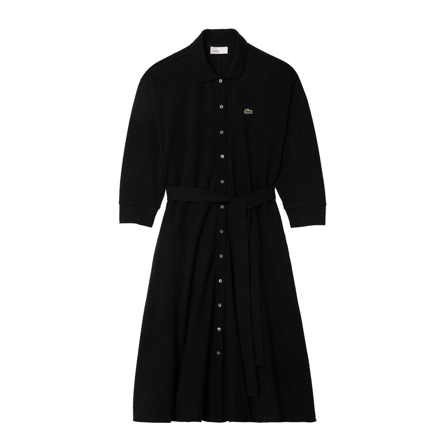 Black - Front - Lacoste Womens-Ladies Piqué 3-4 Sleeve Polo Shirt Dress