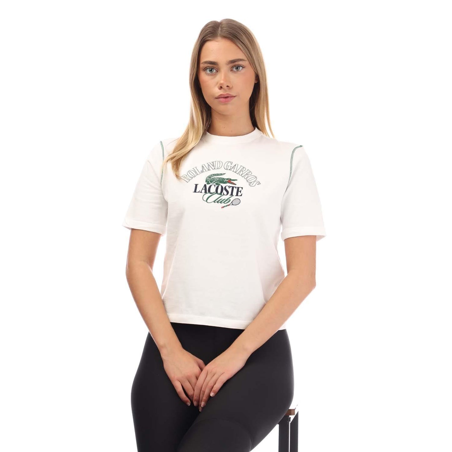 Cream - Side - Lacoste Womens-Ladies Roland-Garros Edition Cotton Relaxed Fit T-Shirt