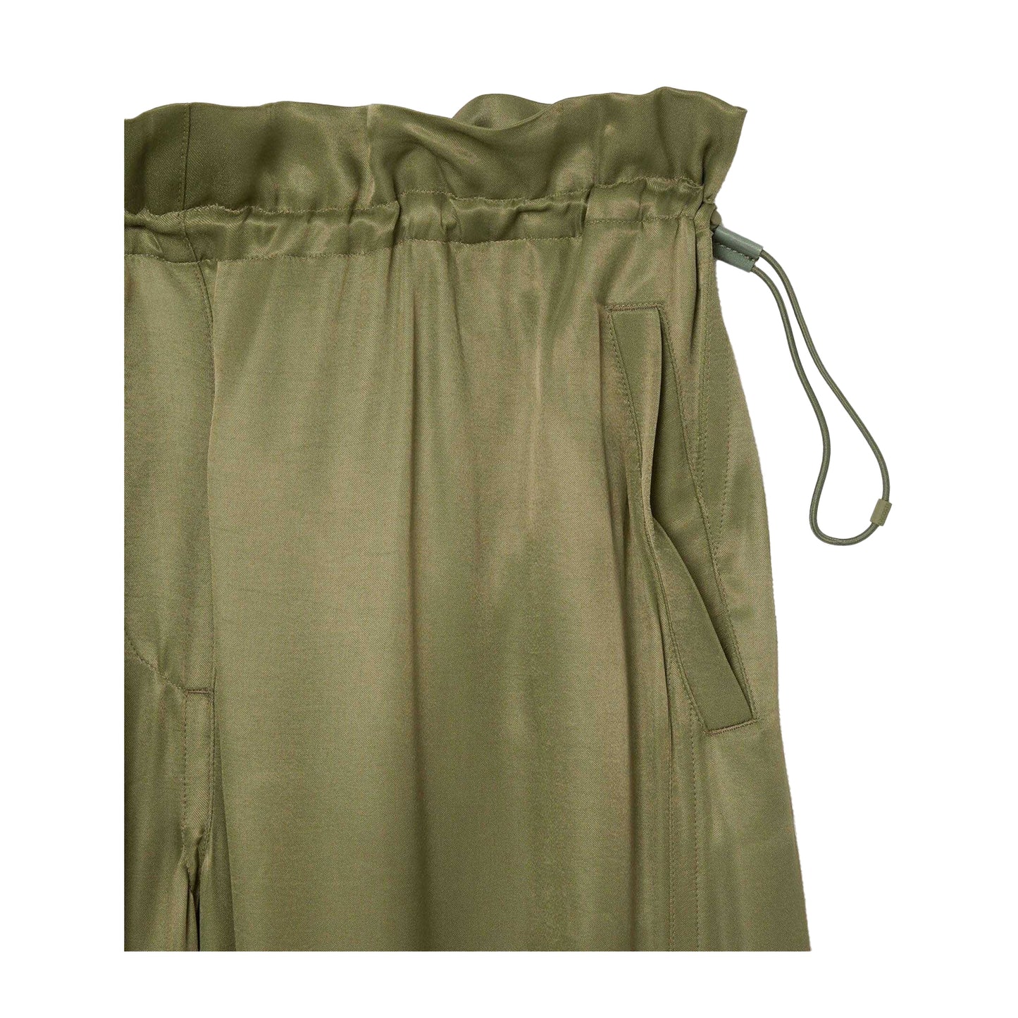 Khaki Green - Side - Lacoste Womens-Ladies Satin Oversized Cargo Trousers