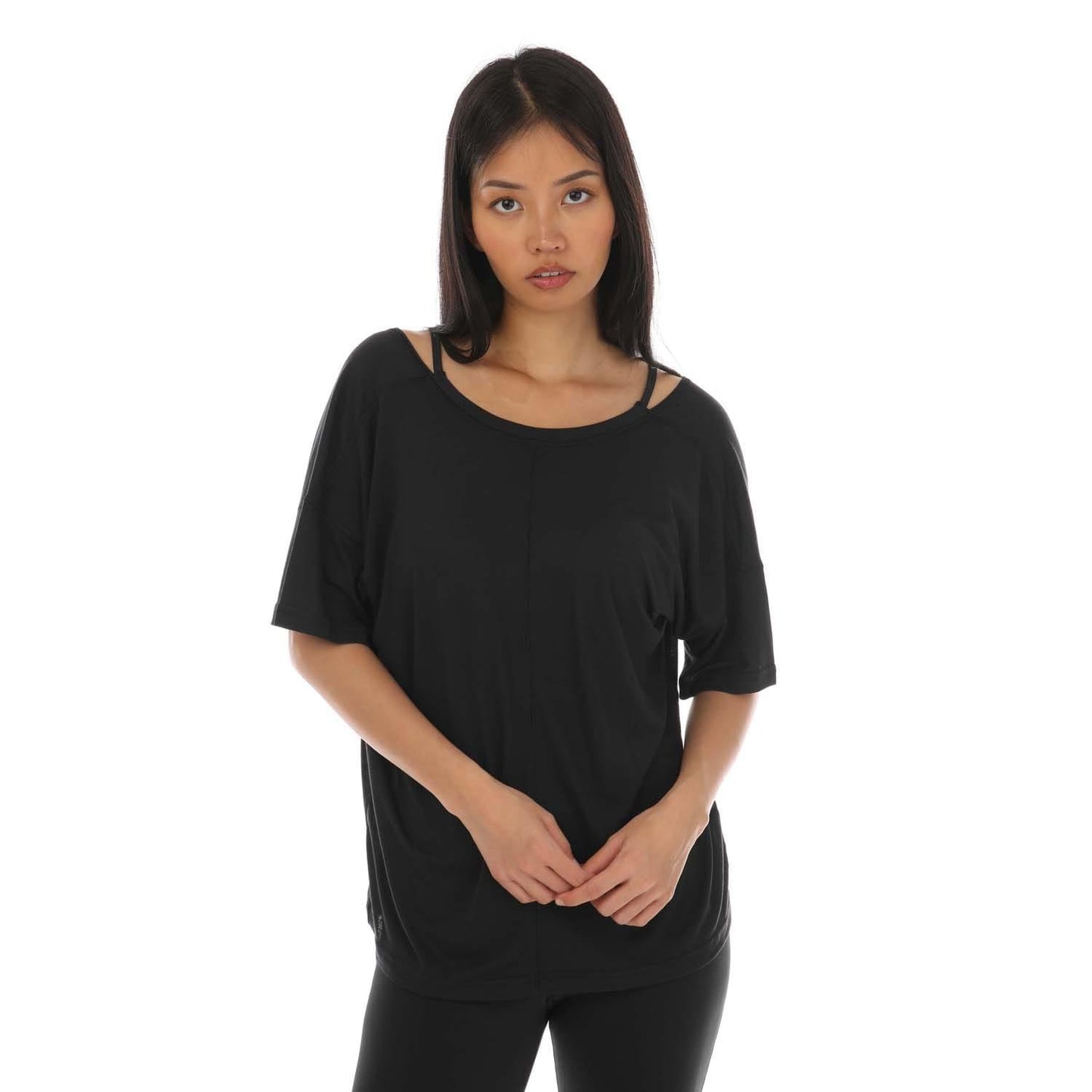 Black - Side - Adidas Womens-Ladies Yoga Studio Oversized T-Shirt