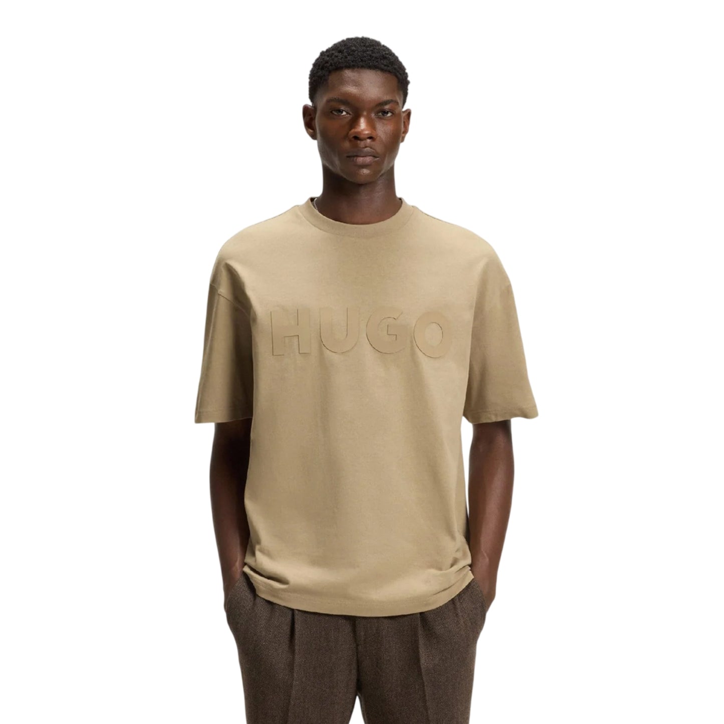 Beige - Side - Hugo Mens Dinkee Oversized T-Shirt