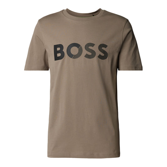 Beige - Front - Boss Mens Large Logo Cotton T-Shirt