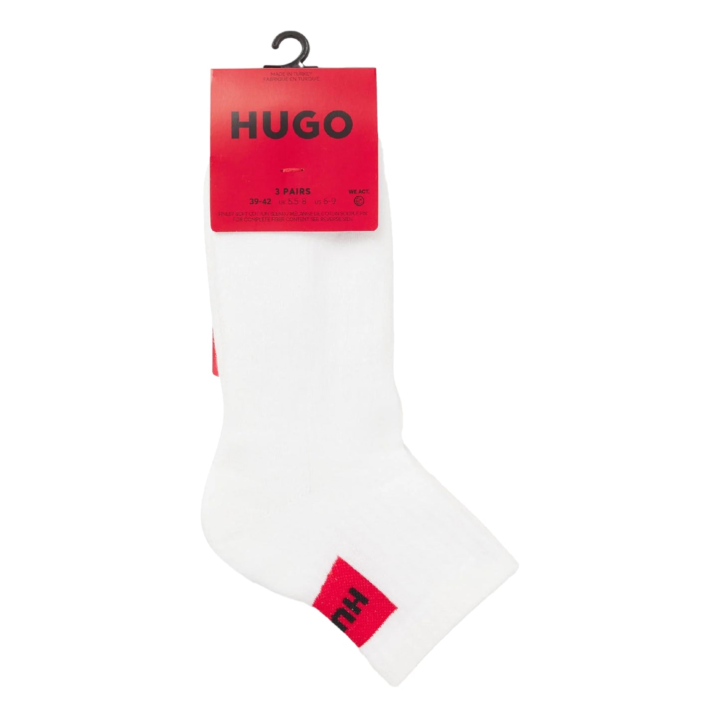 White - Side - Hugo Mens Logo Ankle Socks (Pack of 3)