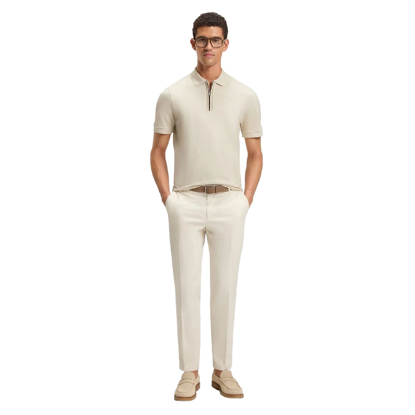 White - Lifestyle - Boss Mens H-Paras 65 Quarter Zip Polo Shirt