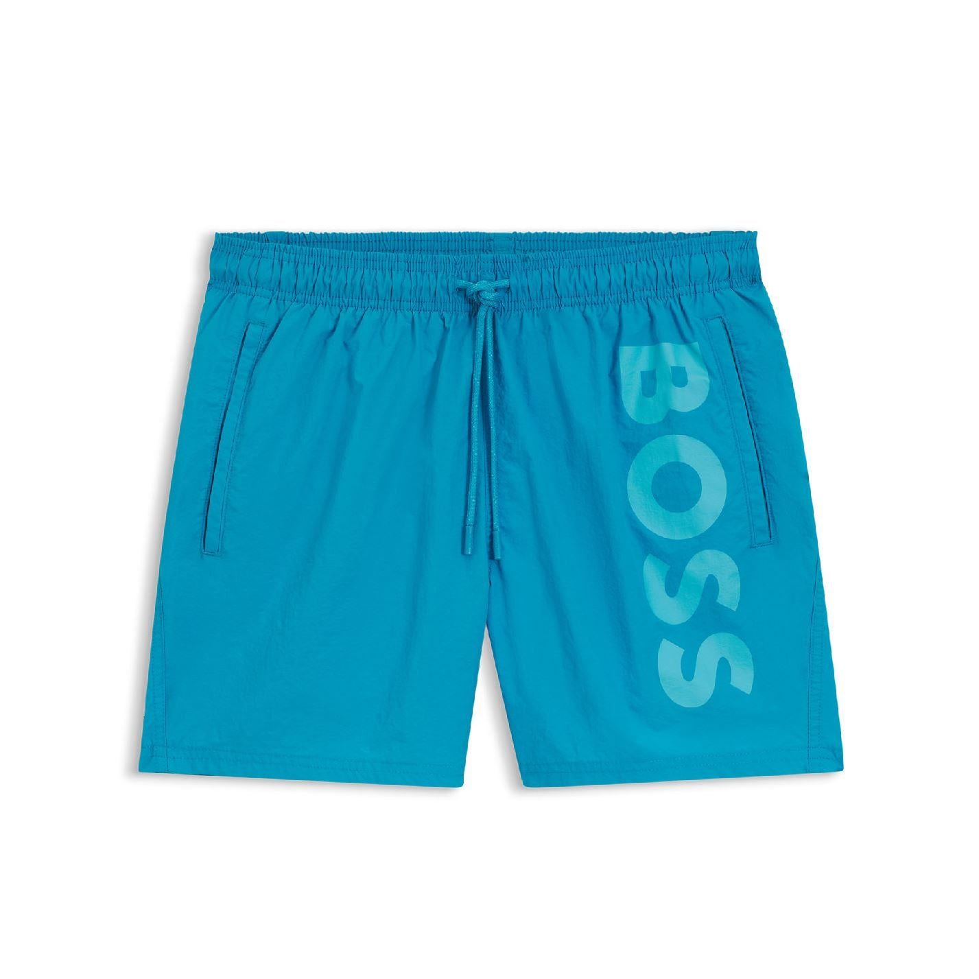 Turquoise - Front - Boss Mens Logo Printed Swim Shorts
