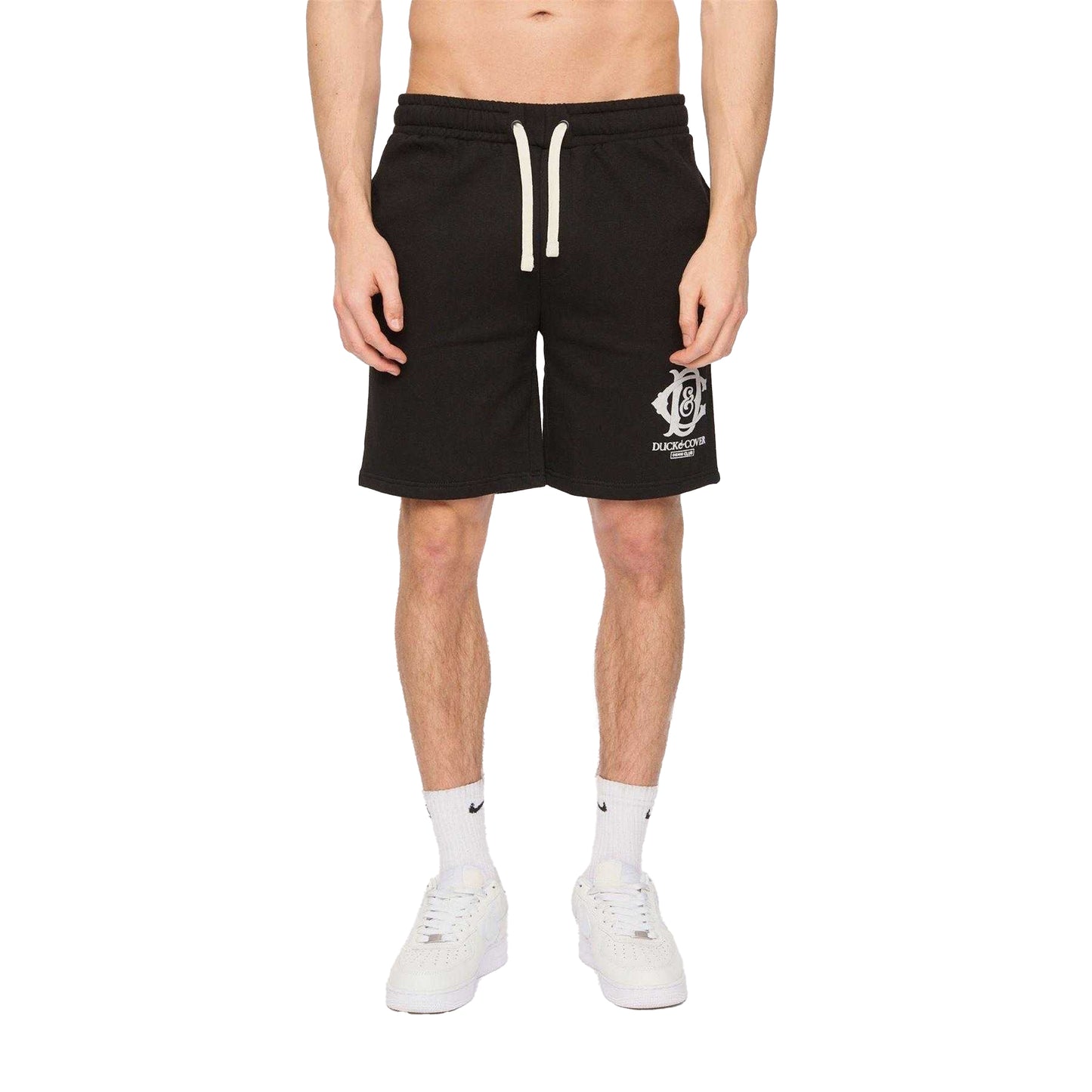 Black - Pack Shot - Duck and Cover Mens Randolph Logo Shorts