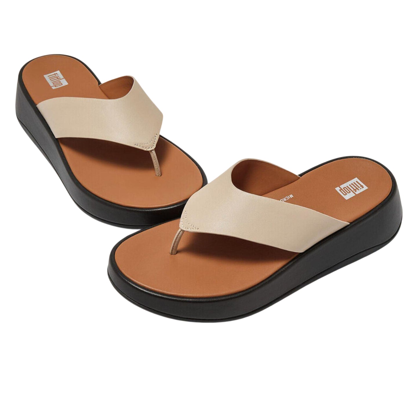 Beige - Close up - Fit Flop Womens-Ladies F-Mode Leather Toe Post Sandals