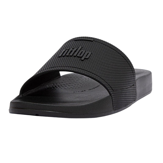 Black - Front - Fit Flop Mens iQushion Pool Sliders