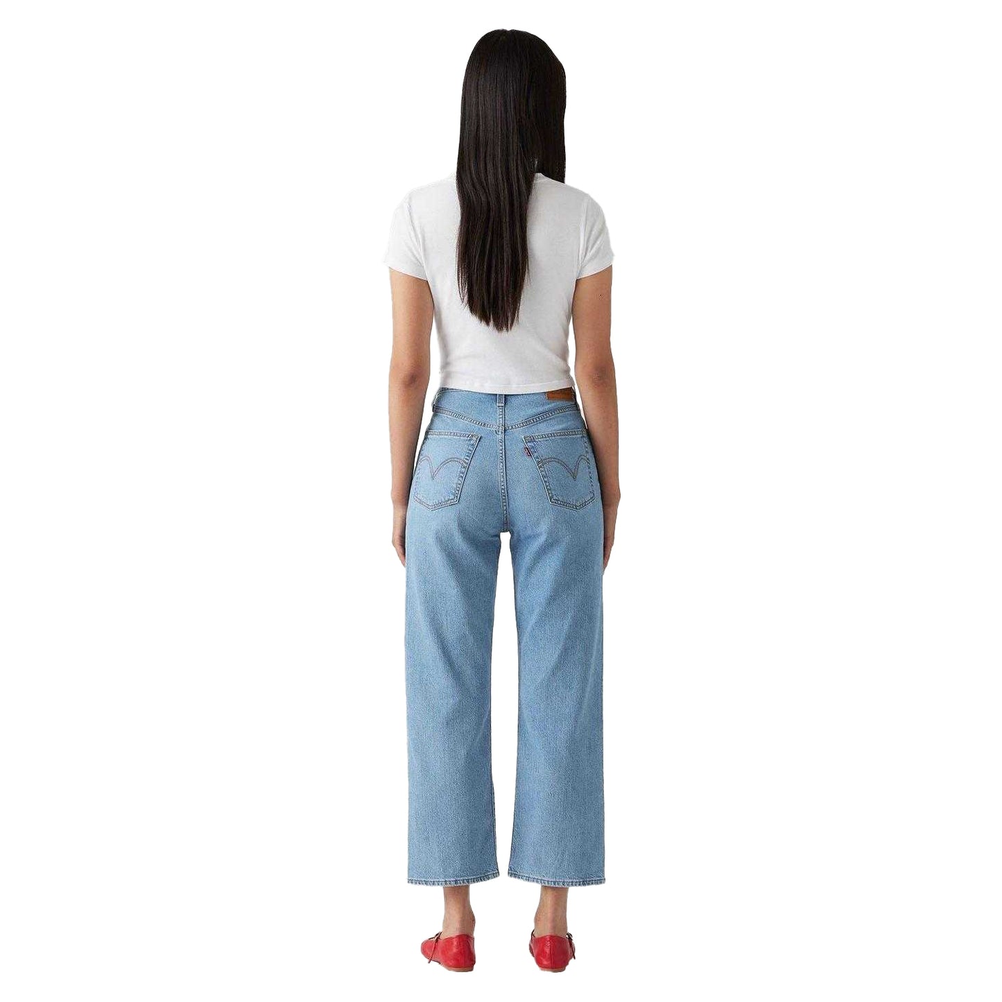 Blue - Pack Shot - Levis Womens-Ladies Ribcage Cotton Linen Straight Leg Jeans