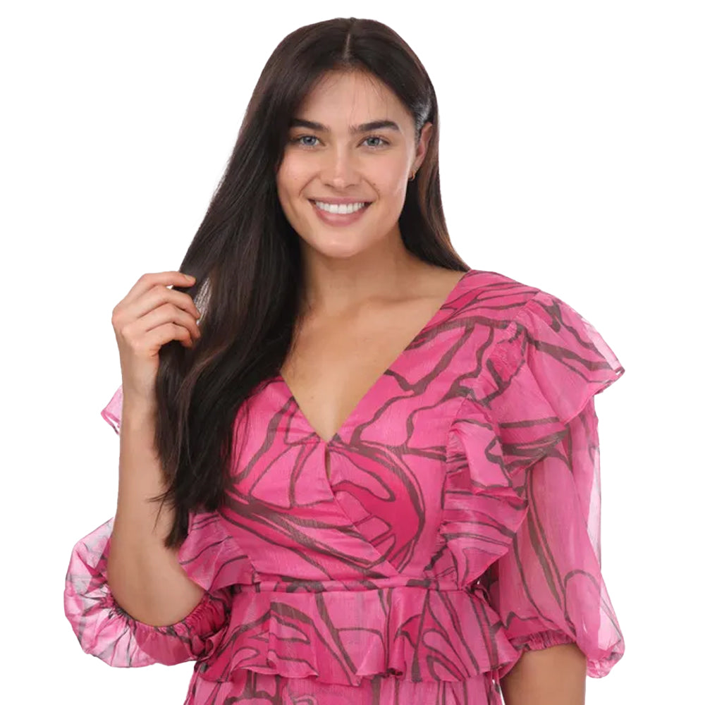 Pink - Side - Ted Baker Womens-Ladies Victoir Printed Ruffles Pinafore Dress