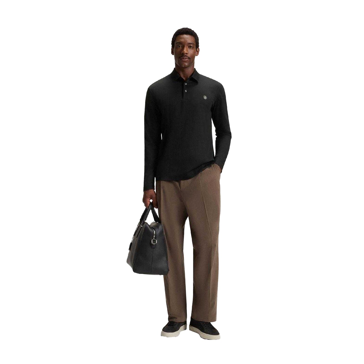 Black - Lifestyle - Hugo Mens C-Paley 01 Long-Sleeved Polo Shirt