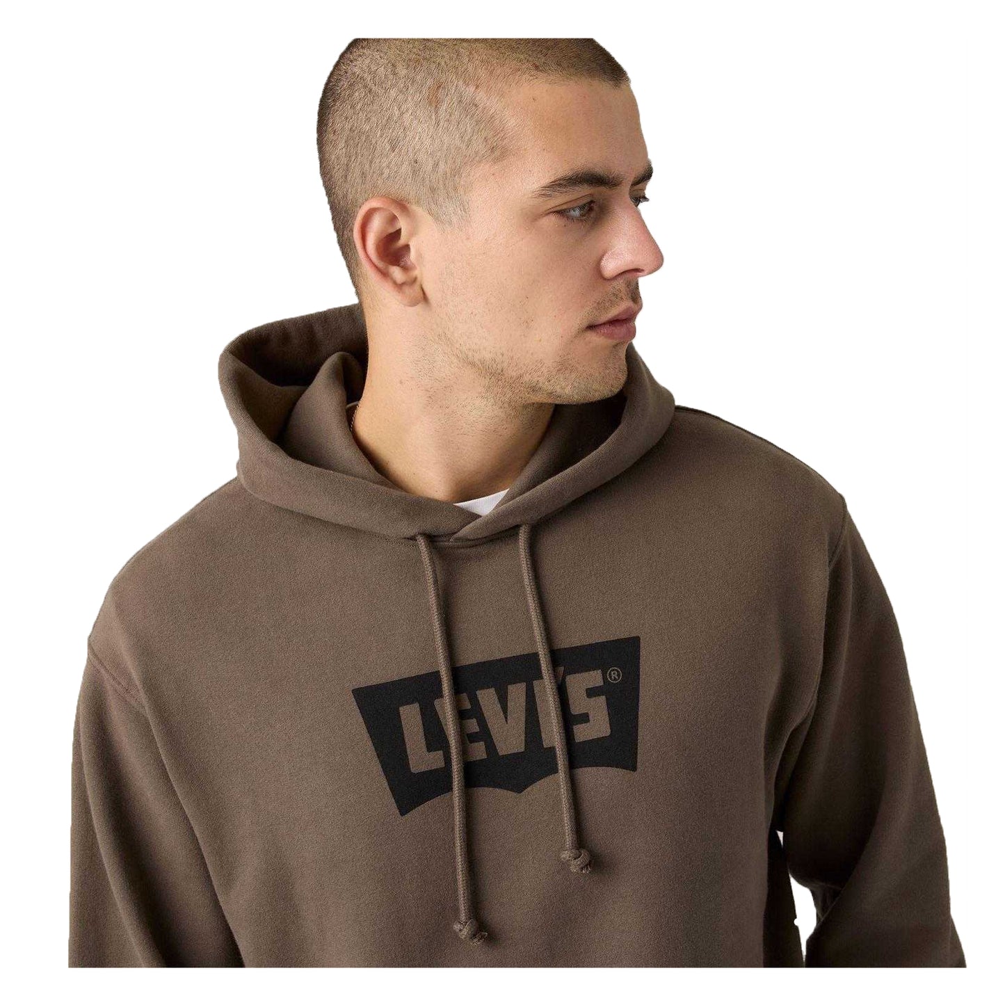 Brown - Side - Levis Mens Batwing Logo French Terry Hoodie