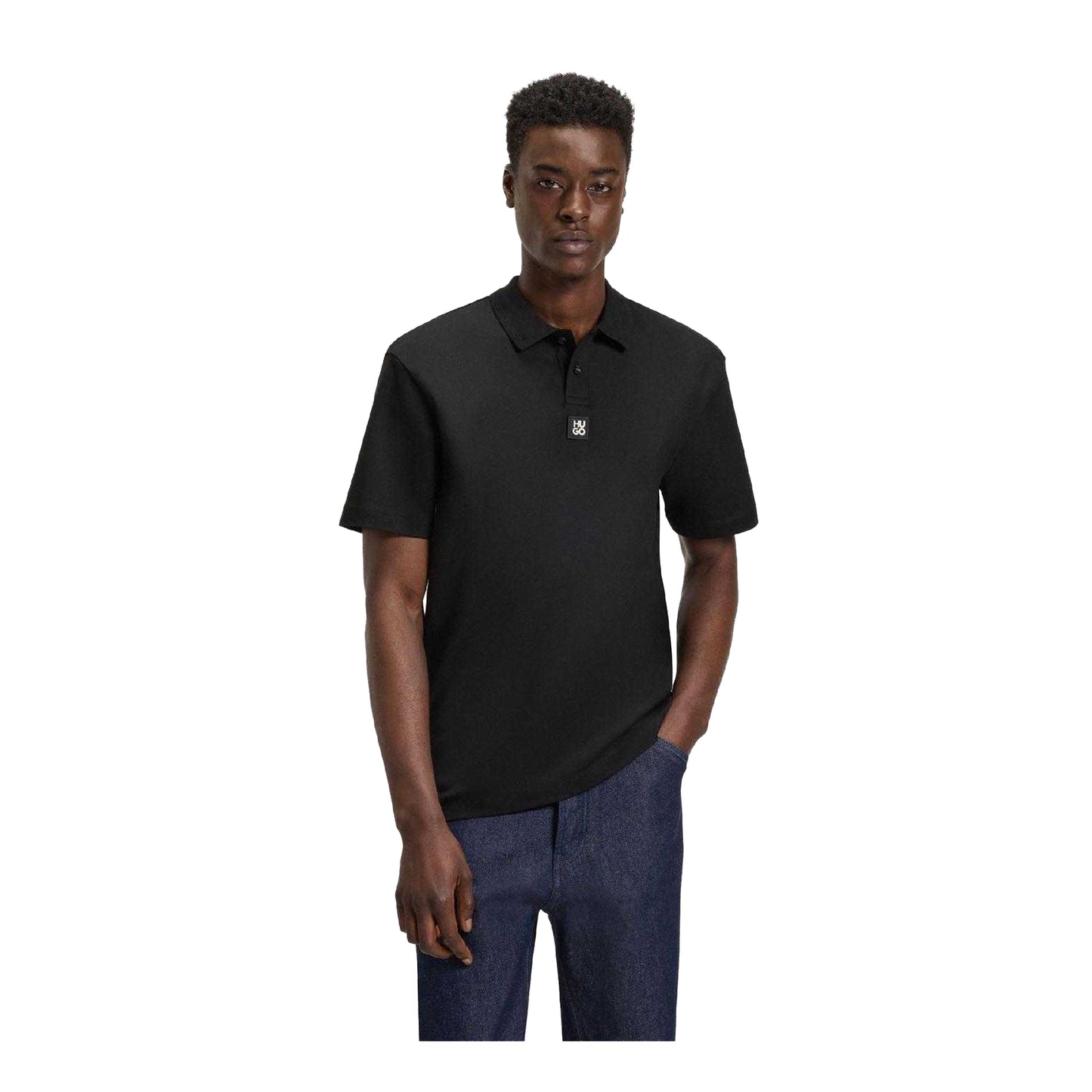 Black - Lifestyle - Hugo Mens Deabono Stacked Logo Polo Shirt