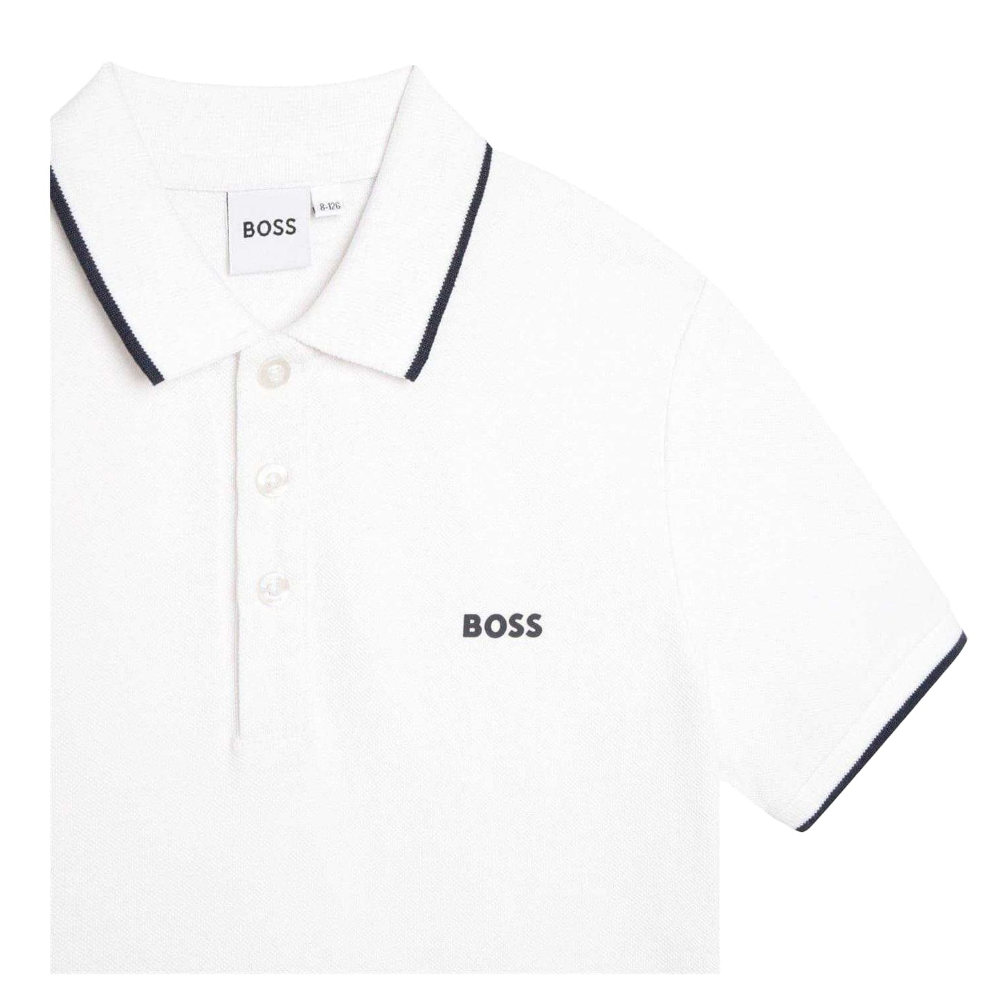White - Side - Boss Childrens-Kids Short-Sleeved Polo Shirt
