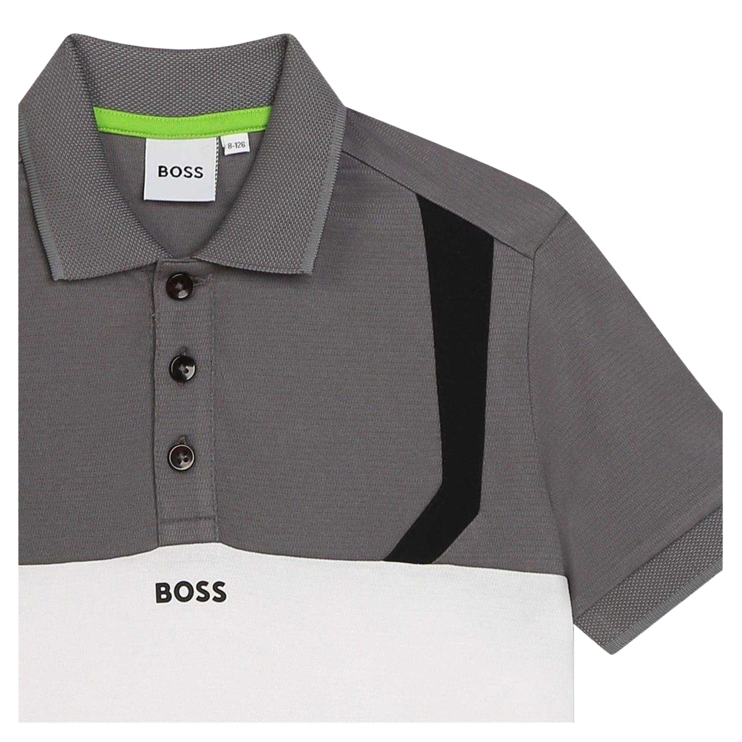 Medium Grey - Side - Boss Childrens-Kids Colour Block Short-Sleeved Polo Shirt