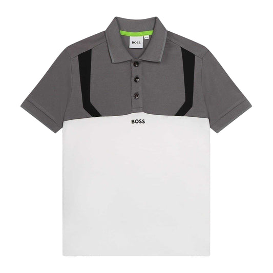Medium Grey - Front - Boss Childrens-Kids Colour Block Short-Sleeved Polo Shirt