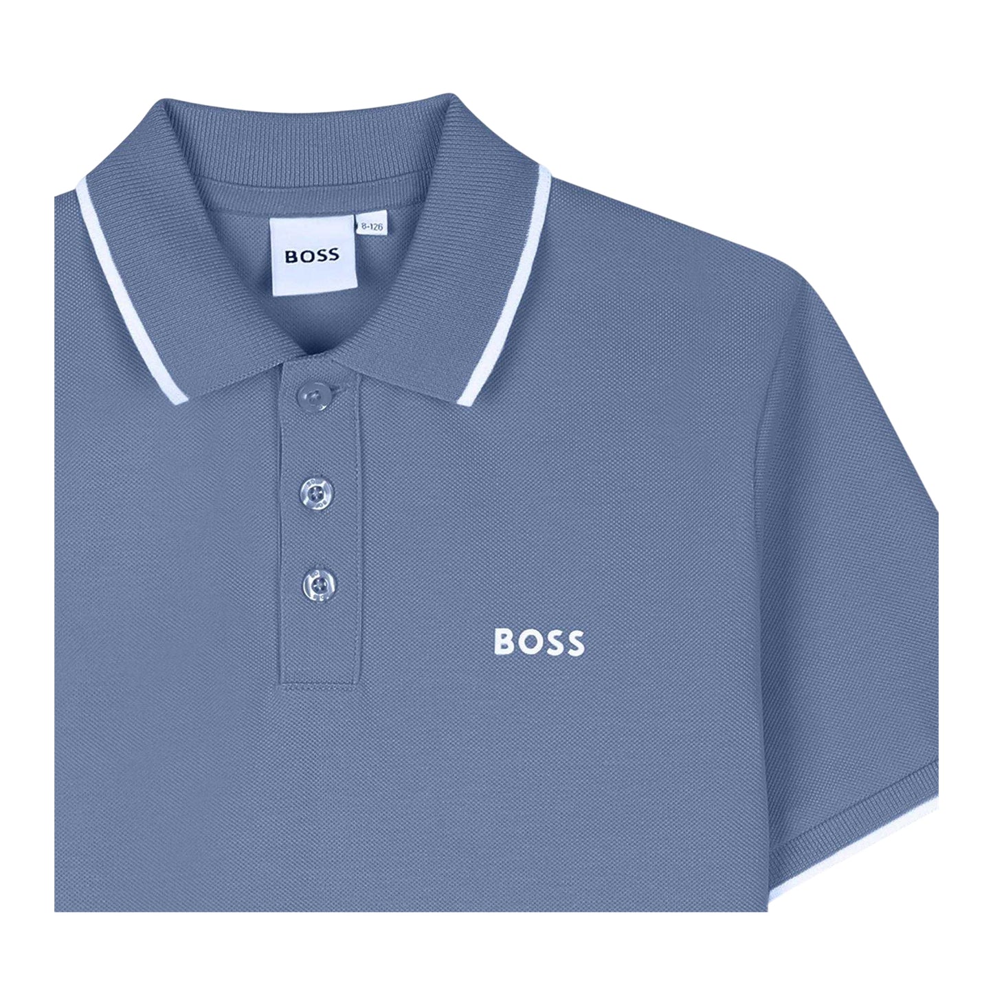 Lavender Blue - Side - Boss Childrens-Kids Contrast Tipped Short-Sleeved Polo Shirt