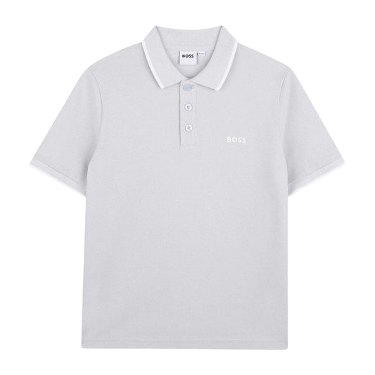Pale Blue - Front - Boss Childrens-Kids Contrast Tipped Short-Sleeved Polo Shirt