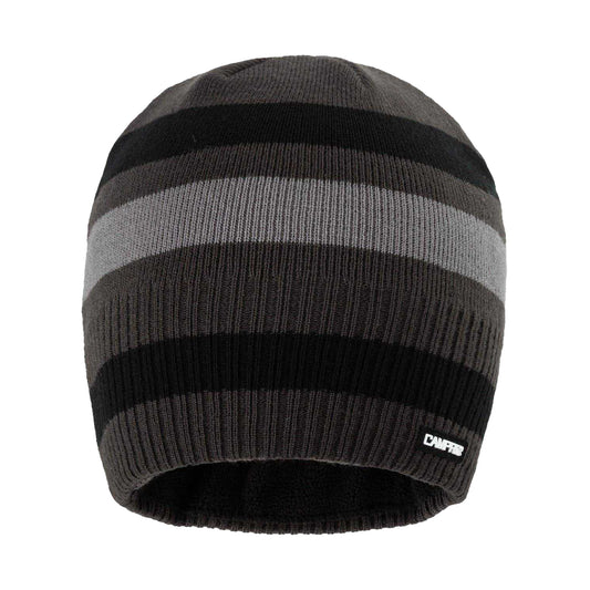 Black-Asphalt - Front - Campri Mens Striped Beanie