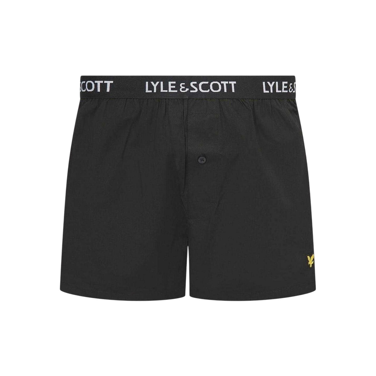 Beetle-Black - Side - Lyle & Scott Mens Woven Boxer Shorts (Pack of 2)