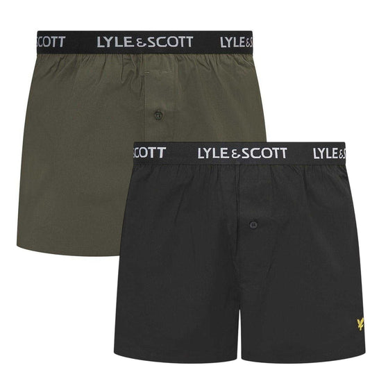 Beetle-Black - Front - Lyle & Scott Mens Woven Boxer Shorts (Pack of 2)